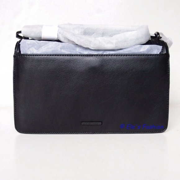 NWT Rebecca Minkoff Chevron Quilted Leather Crossbody Shoulder Bag BLACK BLACK - Picture 13 of 15